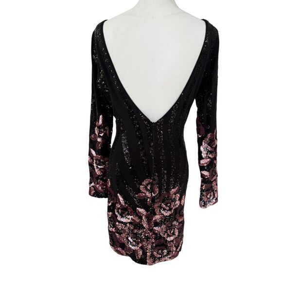 Dress The Population $398 Bodycon Rose Sequined V-Neck Whimsigoth Party Dress L - Picture 7 of 16